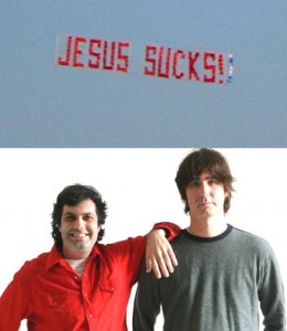 <b>The plane truth</b>: Kenny and Spenny and their human-rights-violating banner
