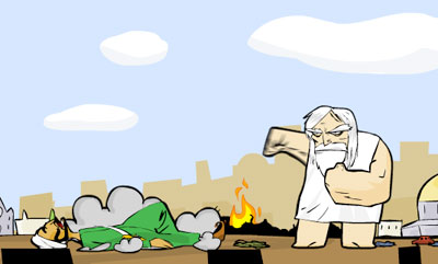 <b>It's a knockout</b>: God KO's Mohammed in Molleindustria's game, now taken offline by its creators